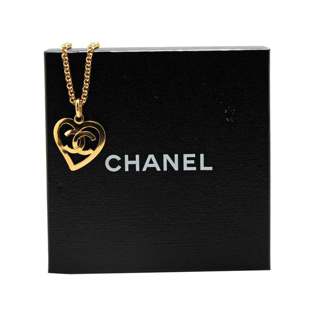 Gold Chanel Gold Plated CC Heart Pendant Necklace - image 5