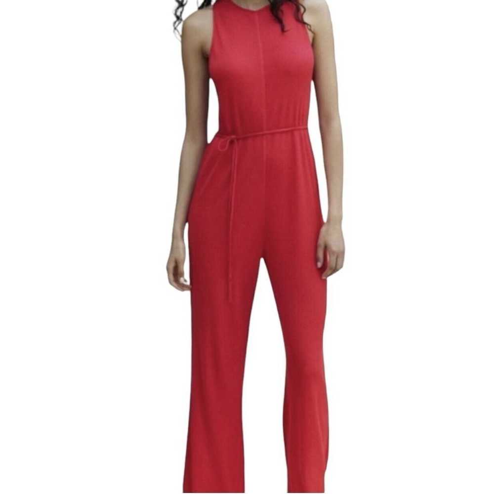 Zara Hot Pink Ribbed Sleeveless Jumpsuit Size Lar… - image 1