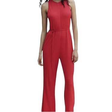 Zara Hot Pink Ribbed Sleeveless Jumpsuit Size Lar… - image 1