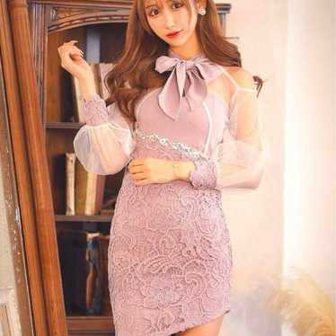 DAZZY Pink Sheer Lace Ribbon Dress