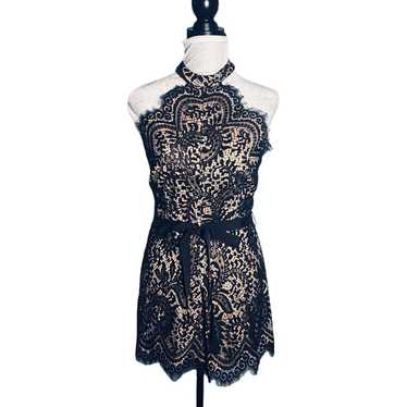 Luxxel Elegant High Neck Lace Romper Black Size M… - image 1