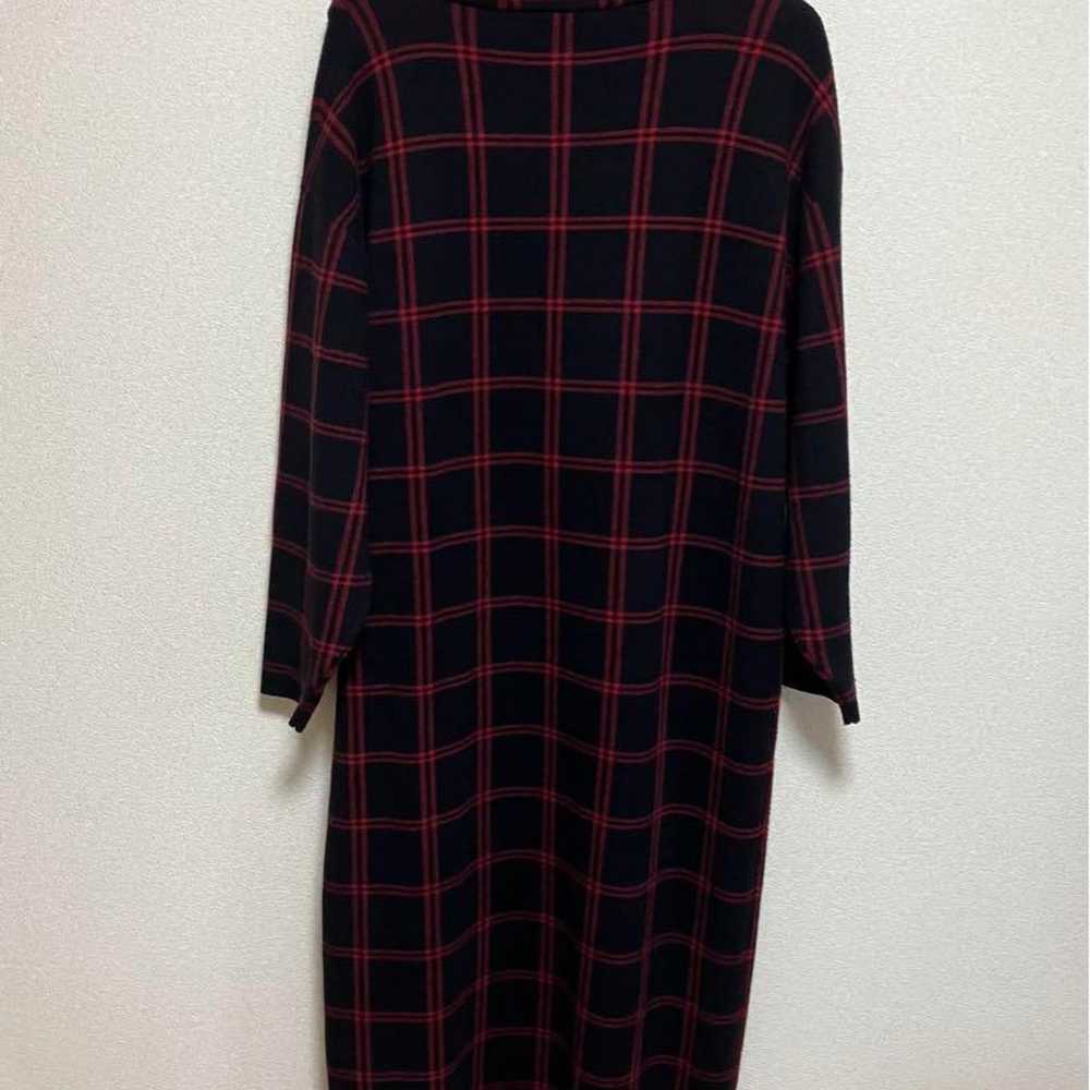 【ZARA】Red and Black Checkered Turtle Long Knit Dr… - image 2