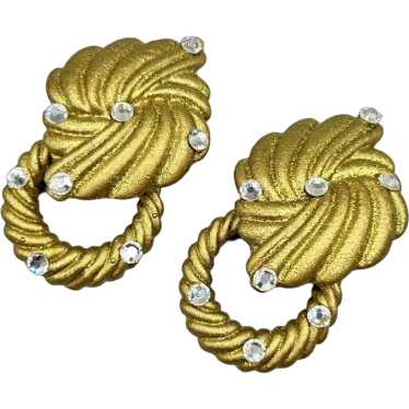 Vintage Jeff Lieb Gold Glitter Clip On Earrings R… - image 1