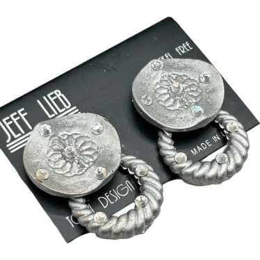 Jeff Lieb Silver Clip On Door Knocker Earrings wi… - image 1