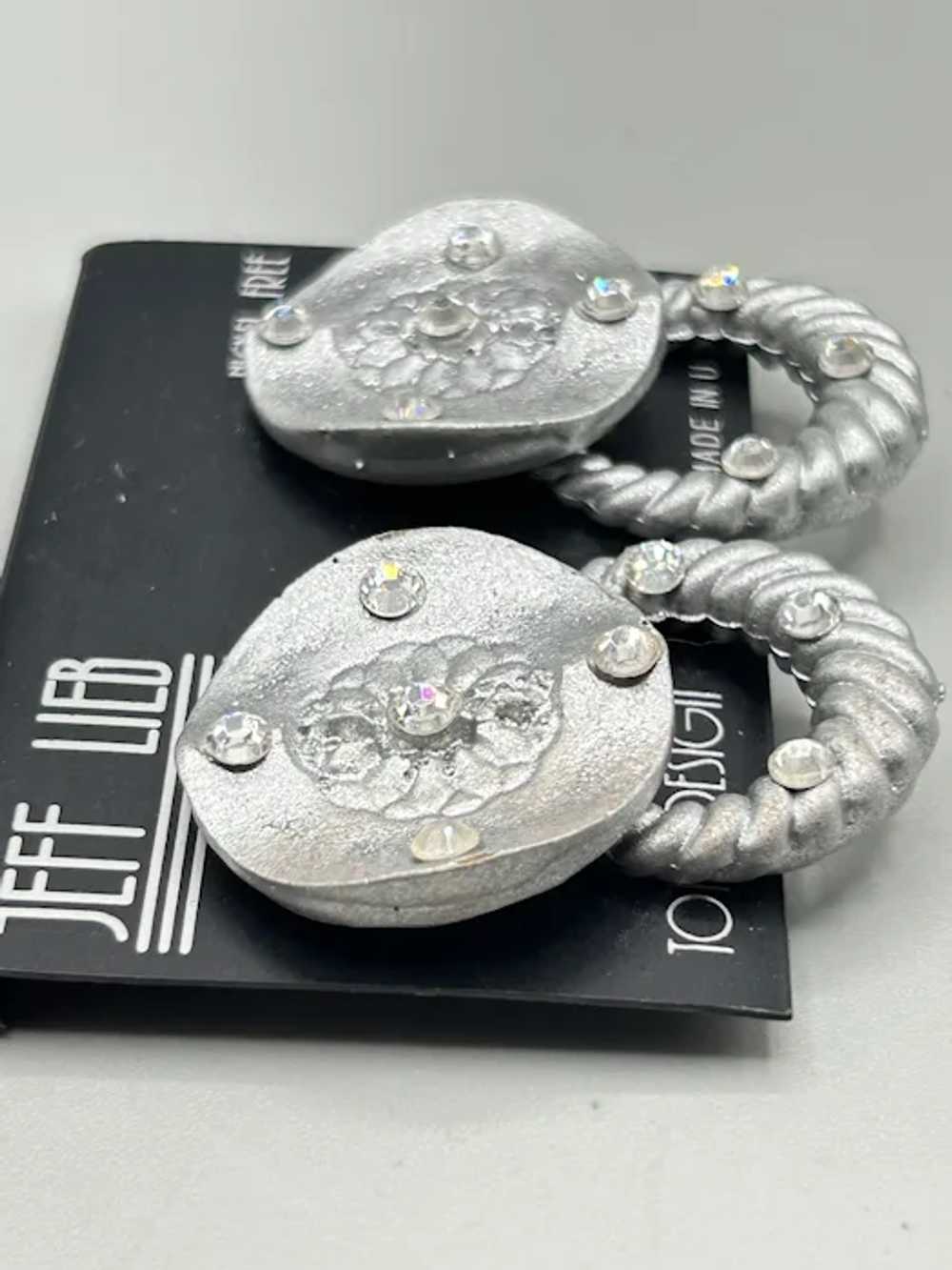 Jeff Lieb Silver Clip On Door Knocker Earrings wi… - image 2