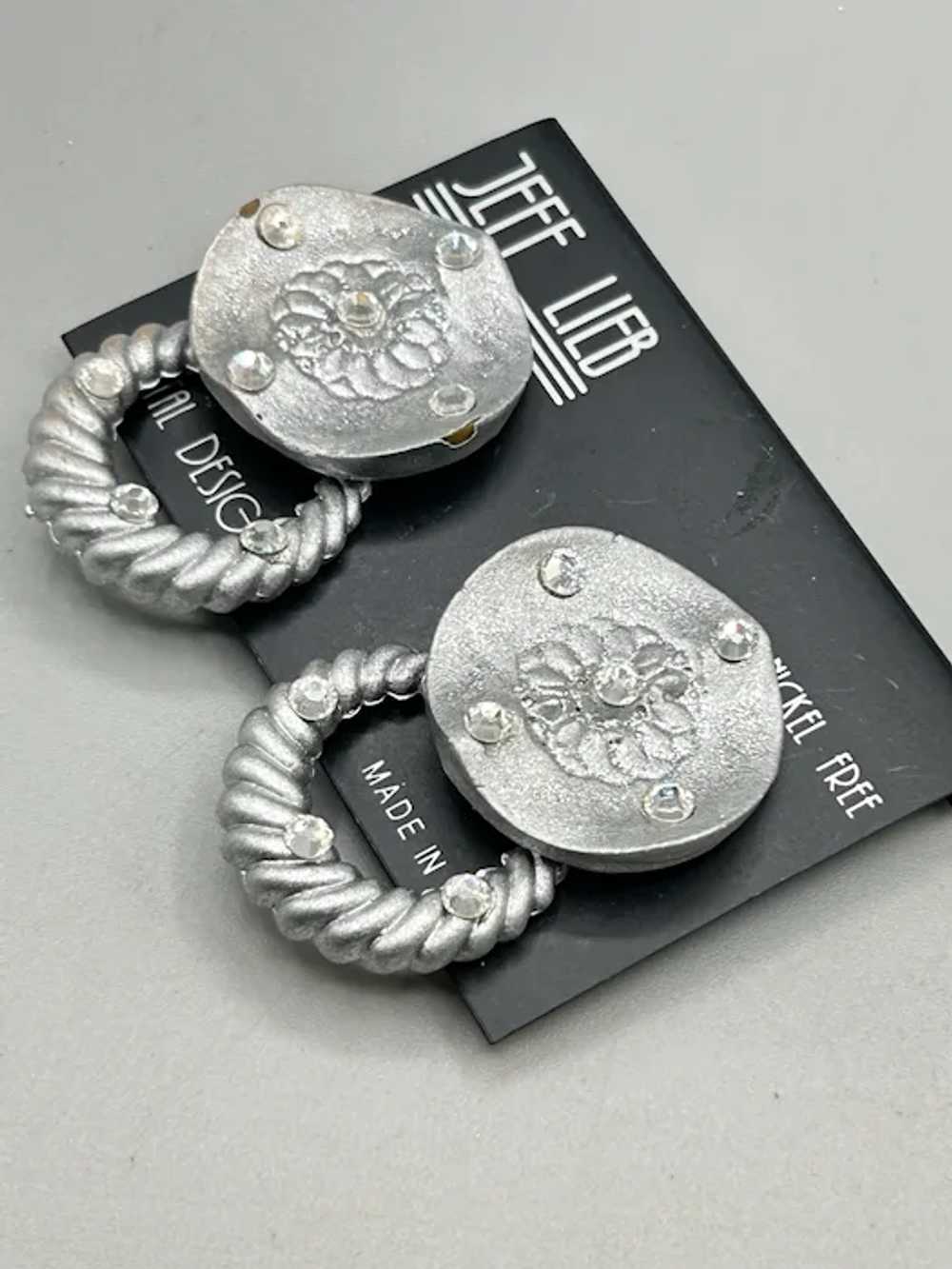 Jeff Lieb Silver Clip On Door Knocker Earrings wi… - image 3