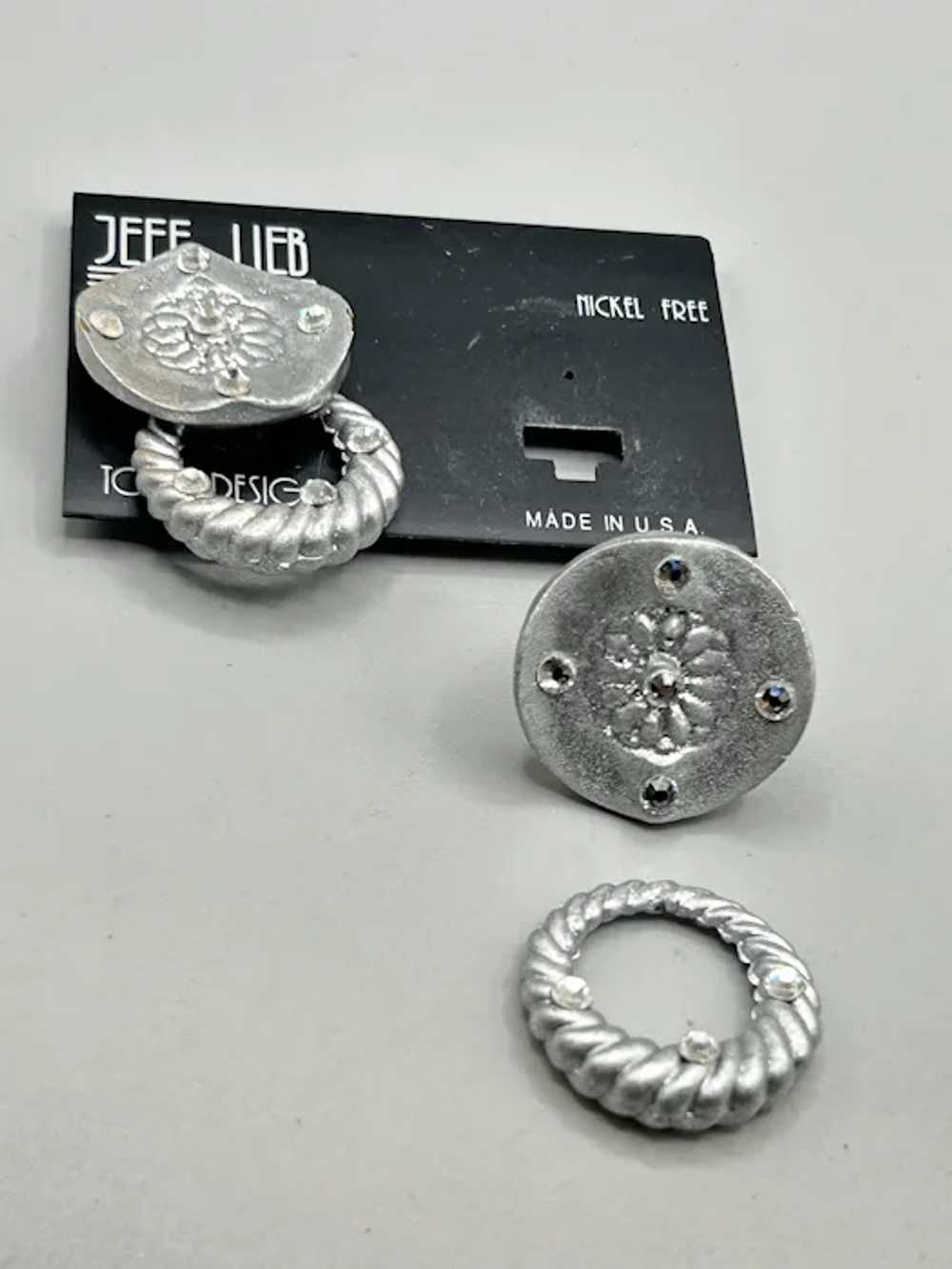 Jeff Lieb Silver Clip On Door Knocker Earrings wi… - image 6