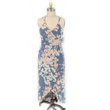 ASTR Floral High Low Midi Dress Blue Pink L bohemi