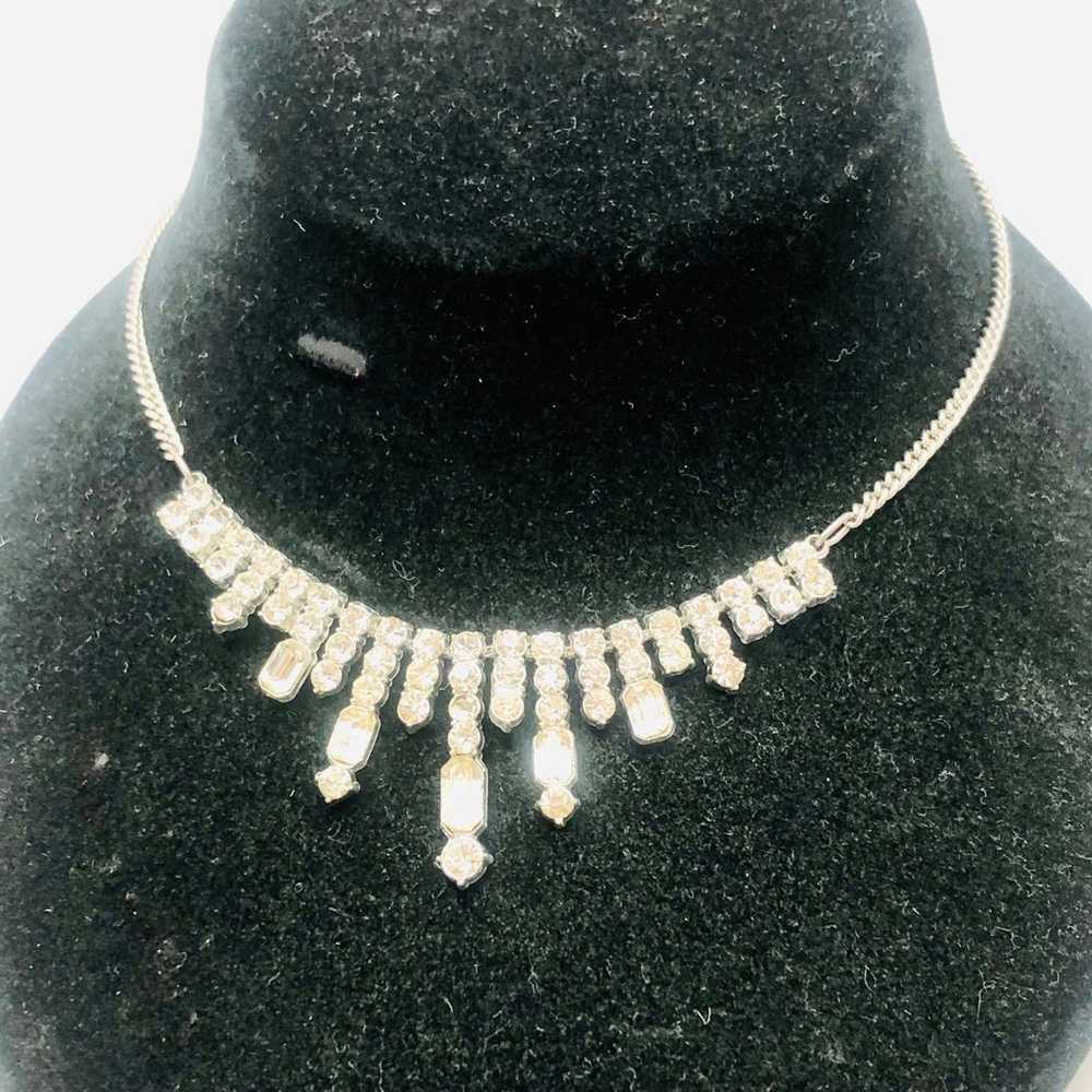 Vintage Clear Rhinestones Chained Necklace - image 1