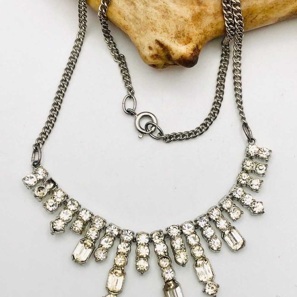 Vintage Clear Rhinestones Chained Necklace - image 2