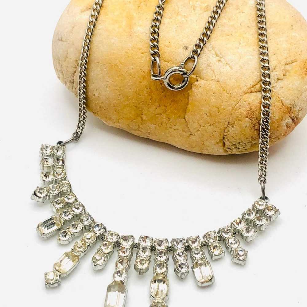 Vintage Clear Rhinestones Chained Necklace - image 3