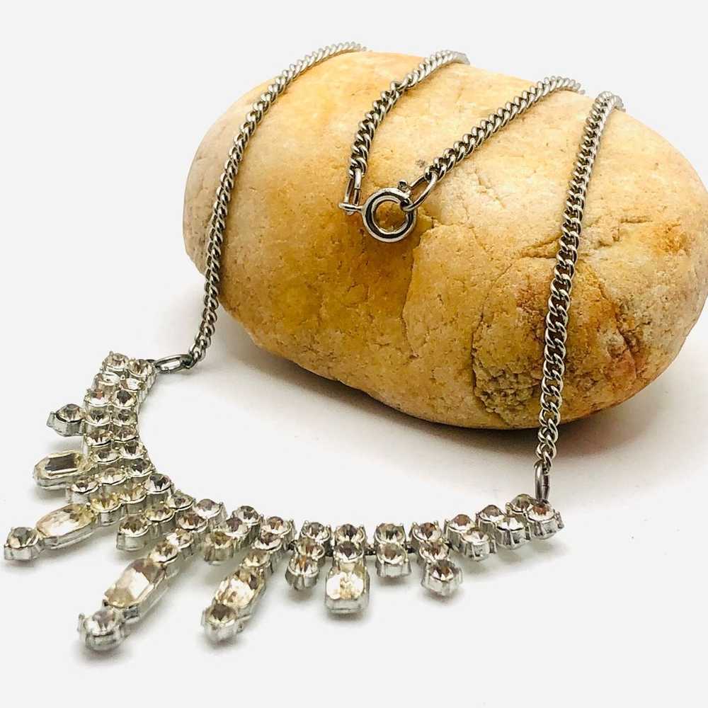 Vintage Clear Rhinestones Chained Necklace - image 4