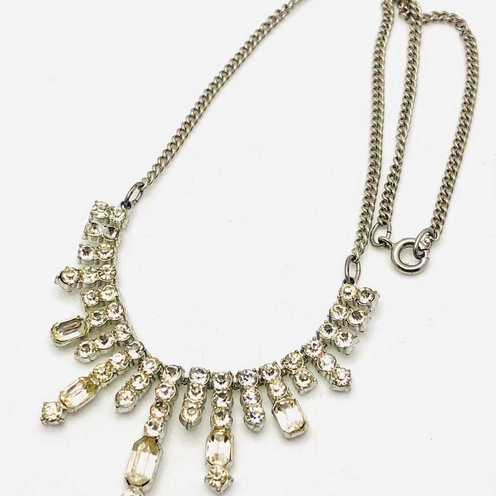 Vintage Clear Rhinestones Chained Necklace - image 5