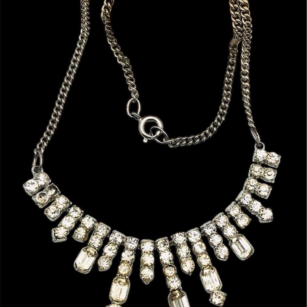 Vintage Clear Rhinestones Chained Necklace - image 7