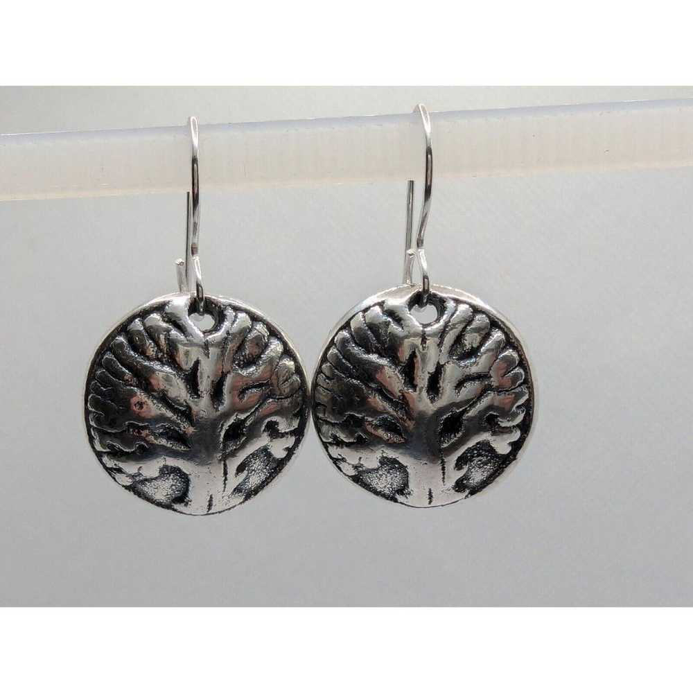 Sterling Silver 925 Tree of Life Round Dangle Ear… - image 1