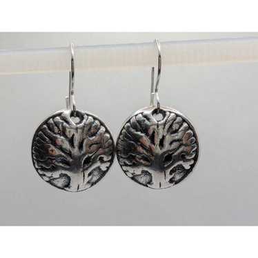 Sterling Silver 925 Tree of Life Round Dangle Ear… - image 1