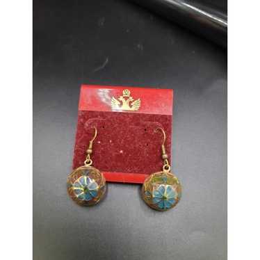 Vintage 14k Gold Cloisonne Flower store Leverback Earrings