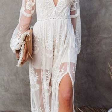 Boho white lace maxi dress