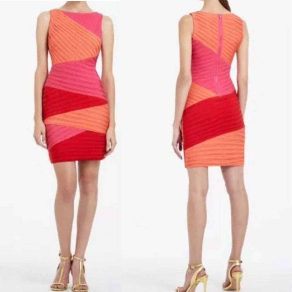 BCBGMaxAzria Debra Ruched Dress in Begonia Combo … - image 1