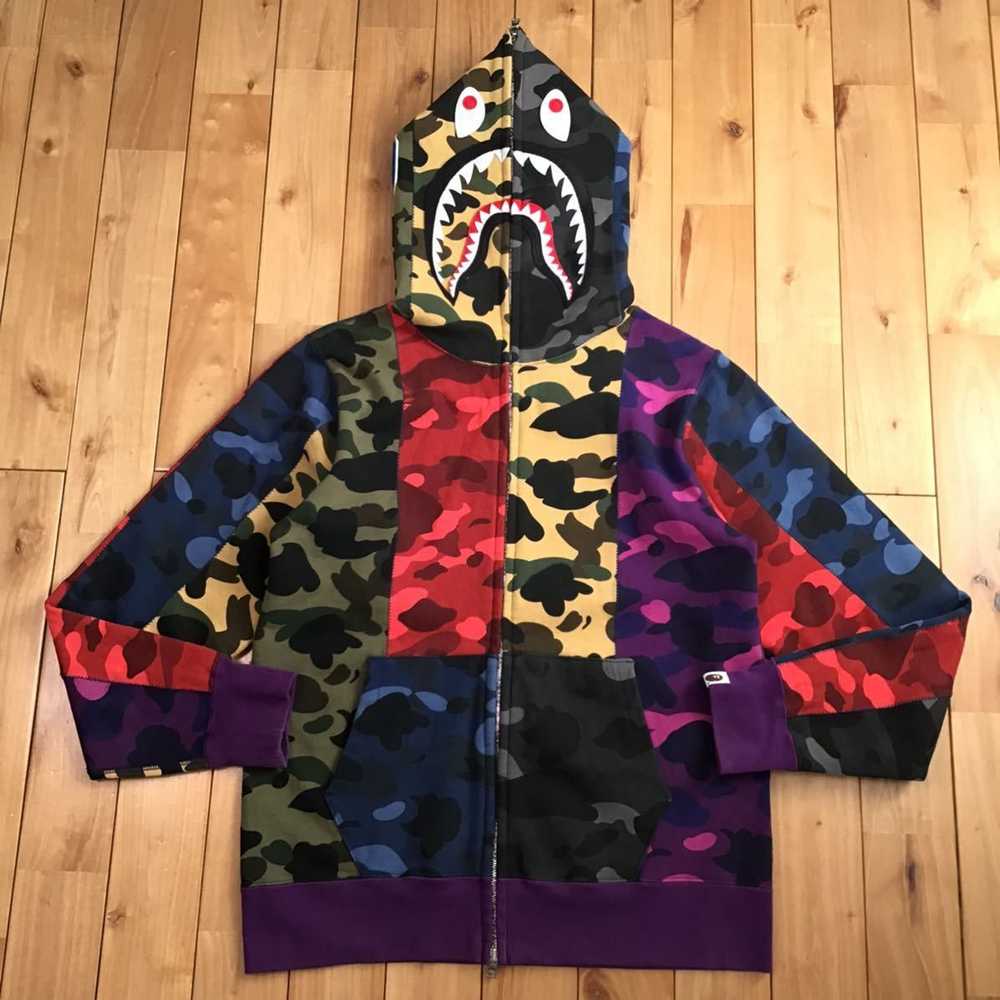 Bape BAPE crazy mix camo shark full zip hoodie a … - image 1