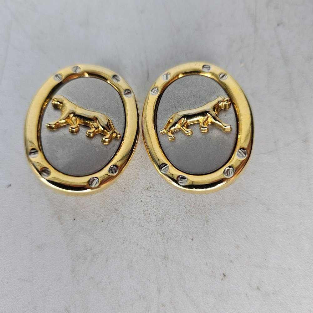 Vintage gold and silver plate clip on earrings wi… - image 2