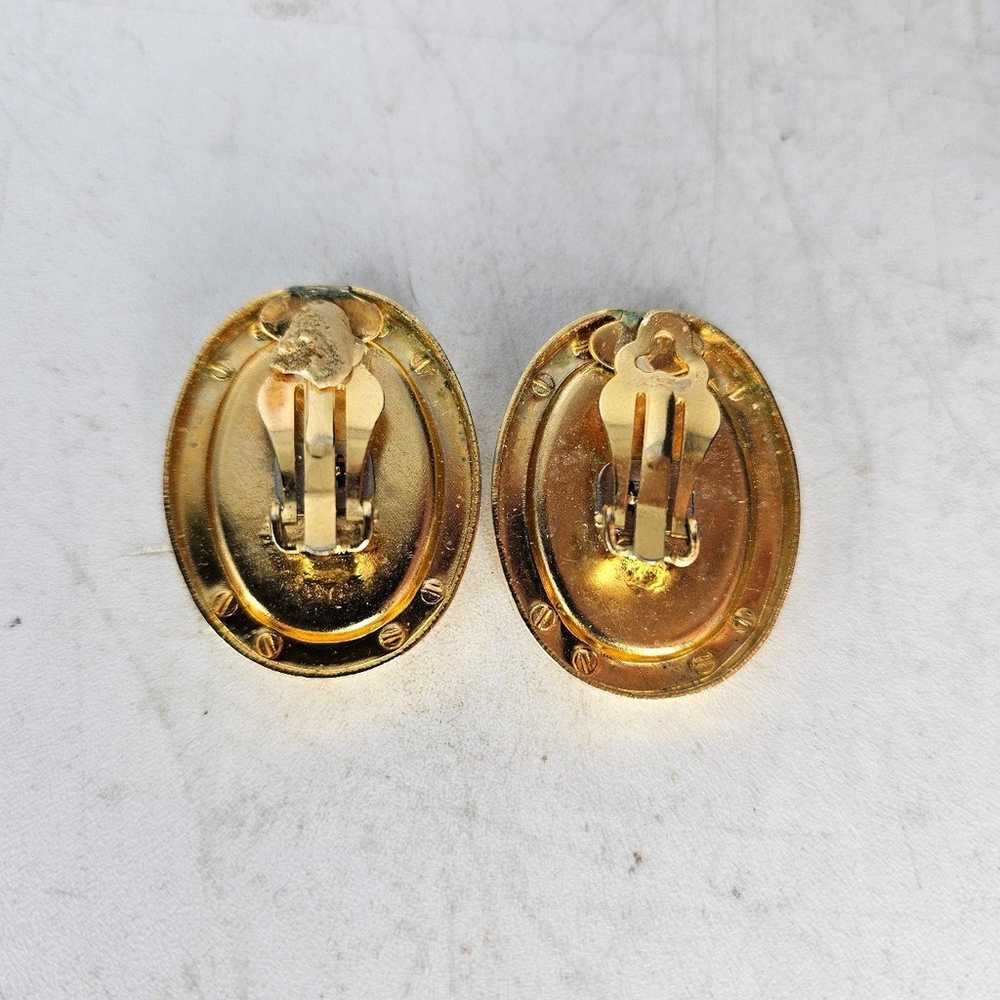 Vintage gold and silver plate clip on earrings wi… - image 3