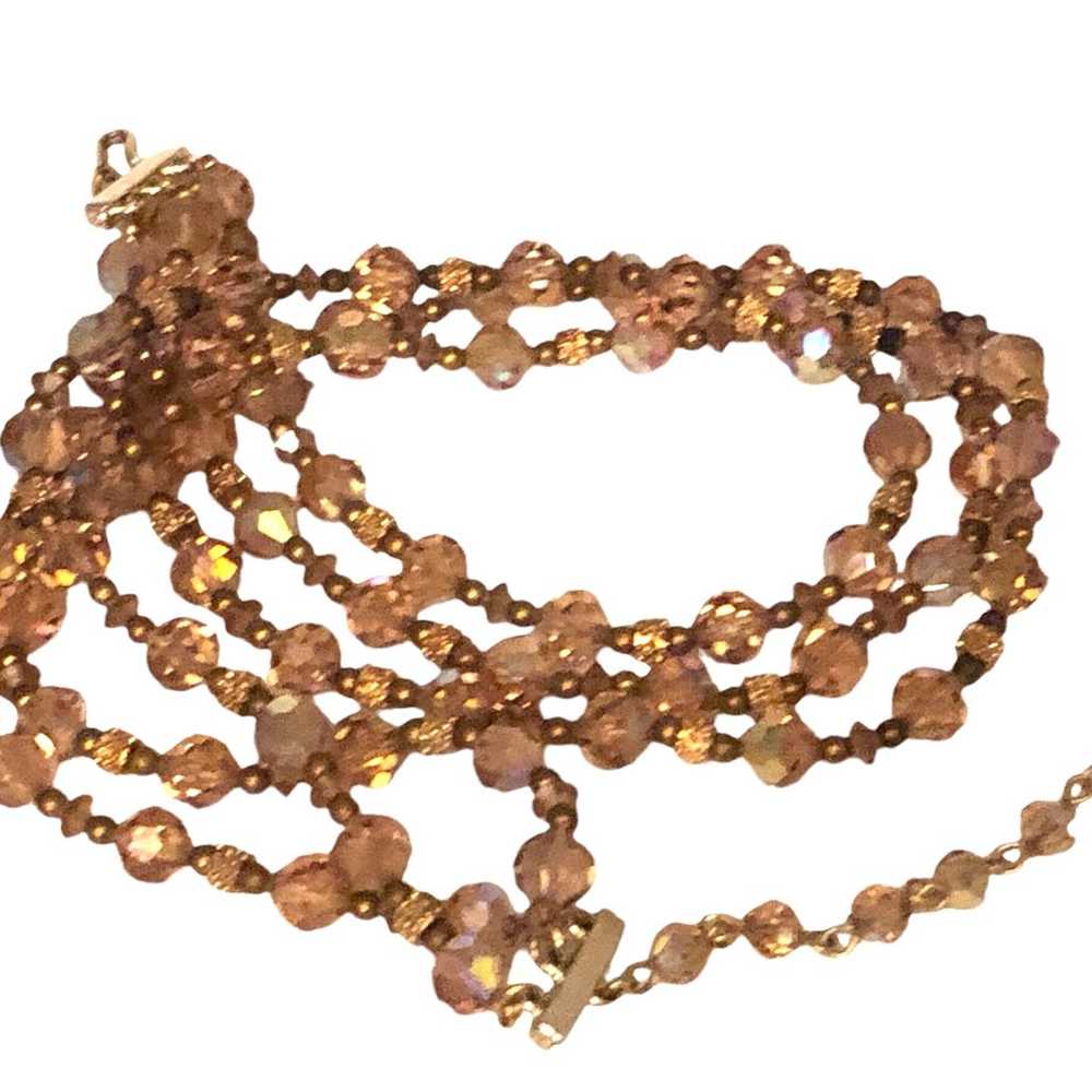 Triple Strand Golden Austrian Glass Beaded Neckla… - image 8