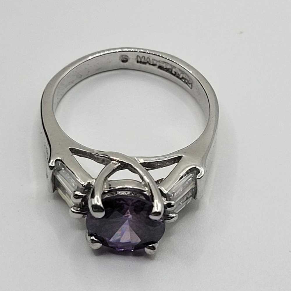 Vintage Purple Amethyst Silver tone CZ Ring - image 10