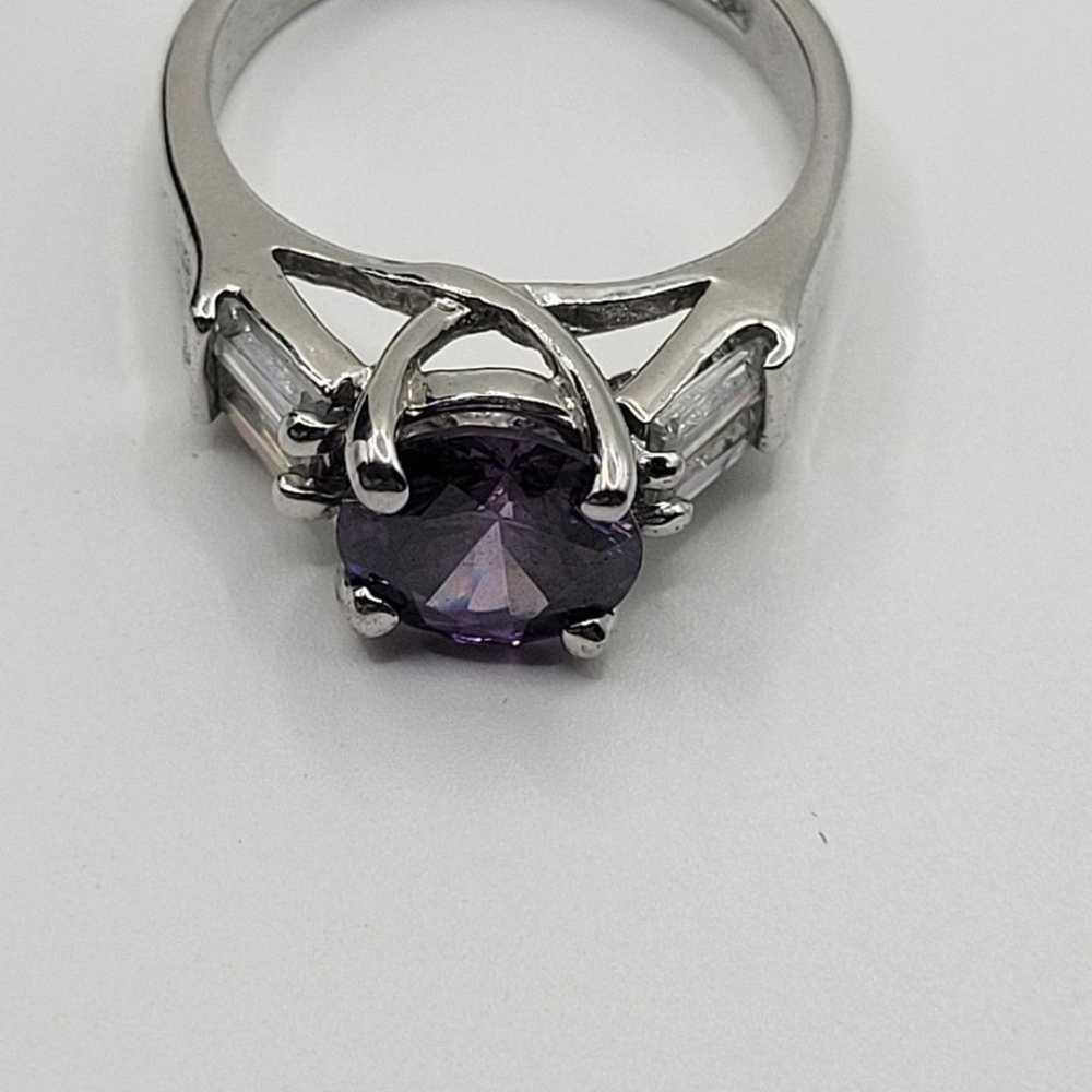 Vintage Purple Amethyst Silver tone CZ Ring - image 11