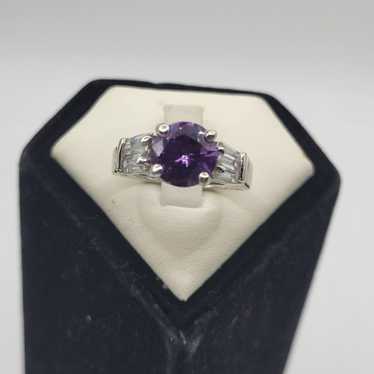 Vintage Purple Amethyst Silver tone CZ Ring - image 1