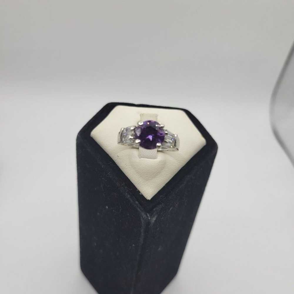 Vintage Purple Amethyst Silver tone CZ Ring - image 2