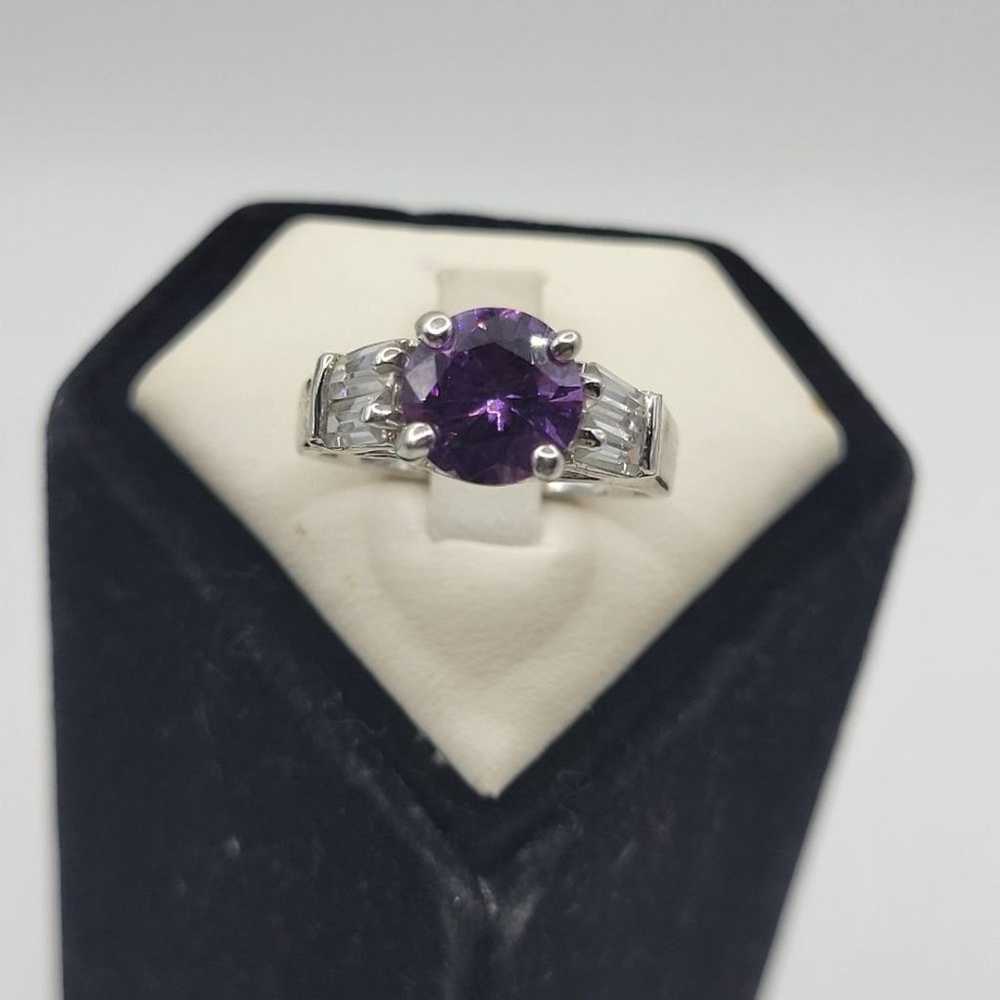 Vintage Purple Amethyst Silver tone CZ Ring - image 4