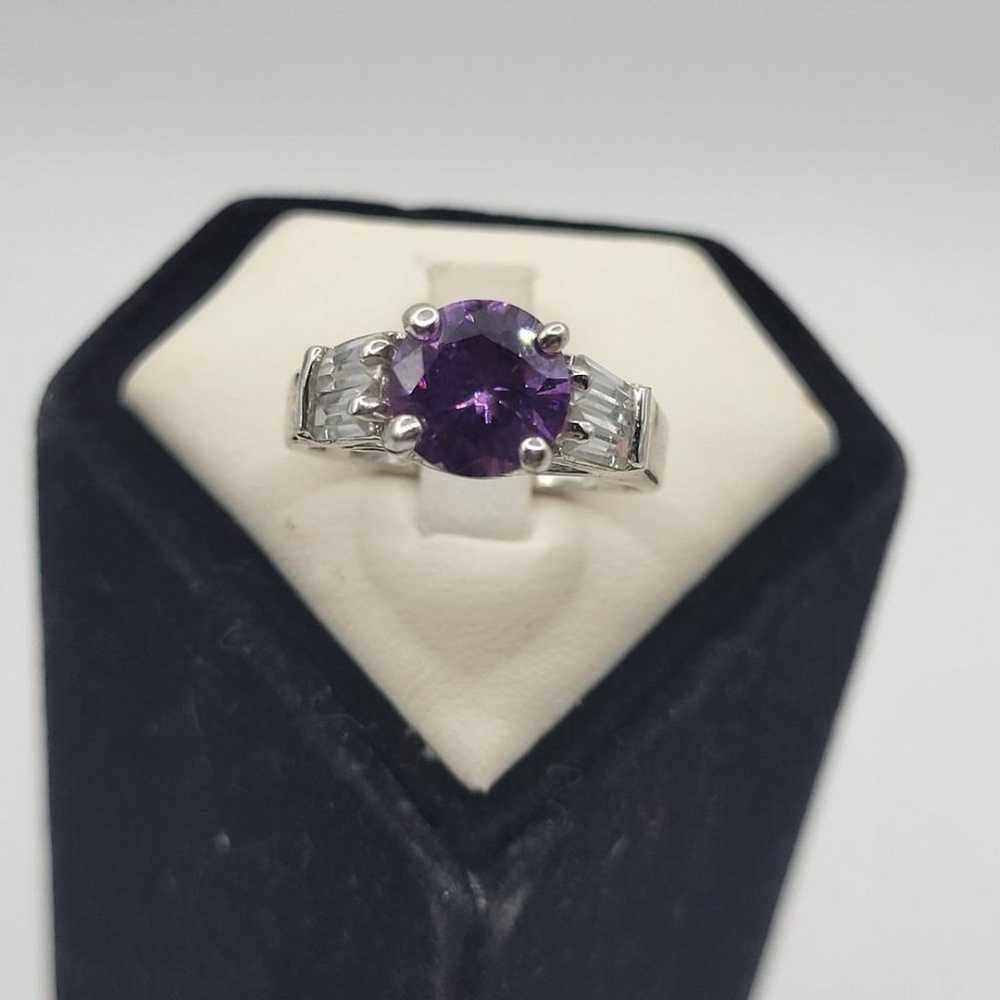 Vintage Purple Amethyst Silver tone CZ Ring - image 5