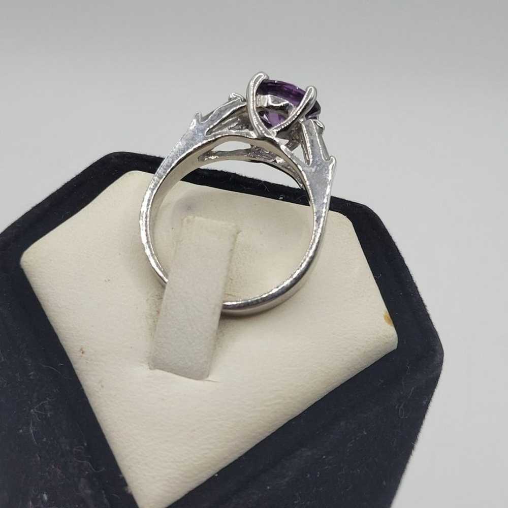 Vintage Purple Amethyst Silver tone CZ Ring - image 6