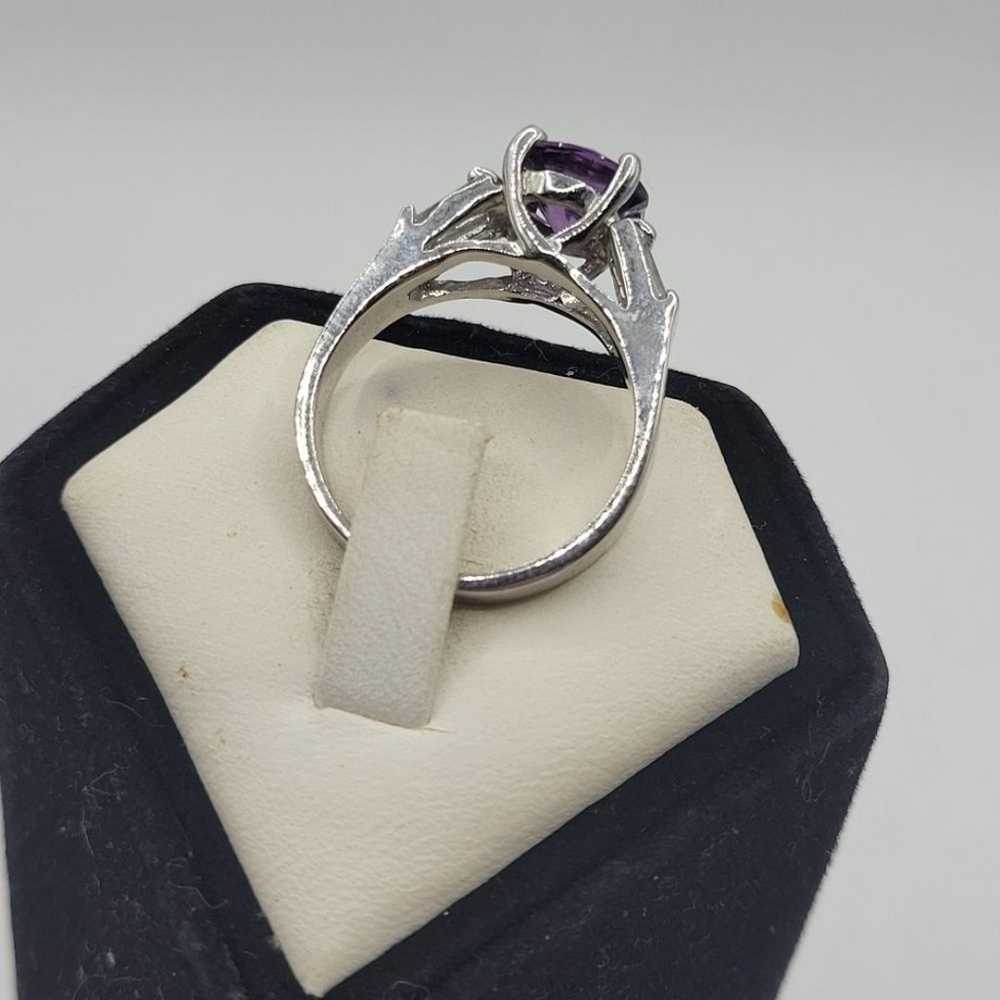 Vintage Purple Amethyst Silver tone CZ Ring - image 7