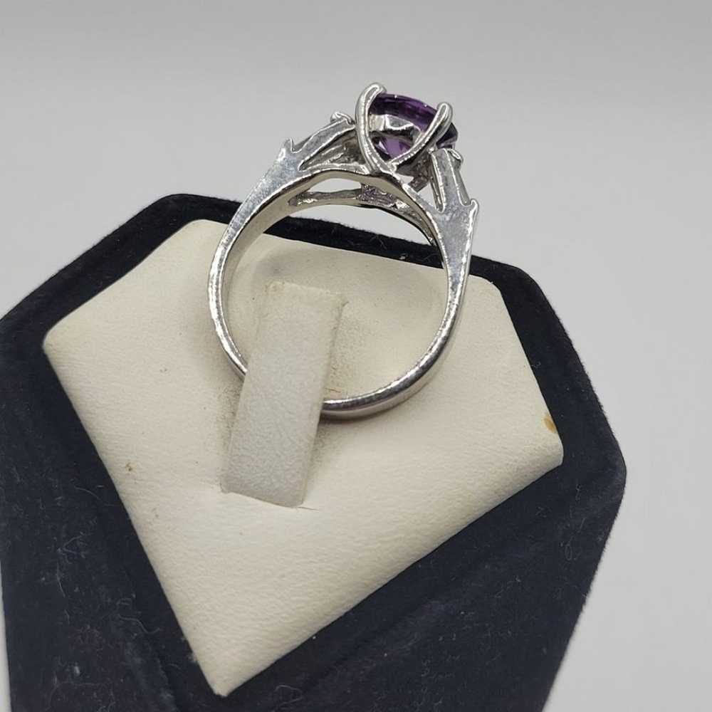 Vintage Purple Amethyst Silver tone CZ Ring - image 8