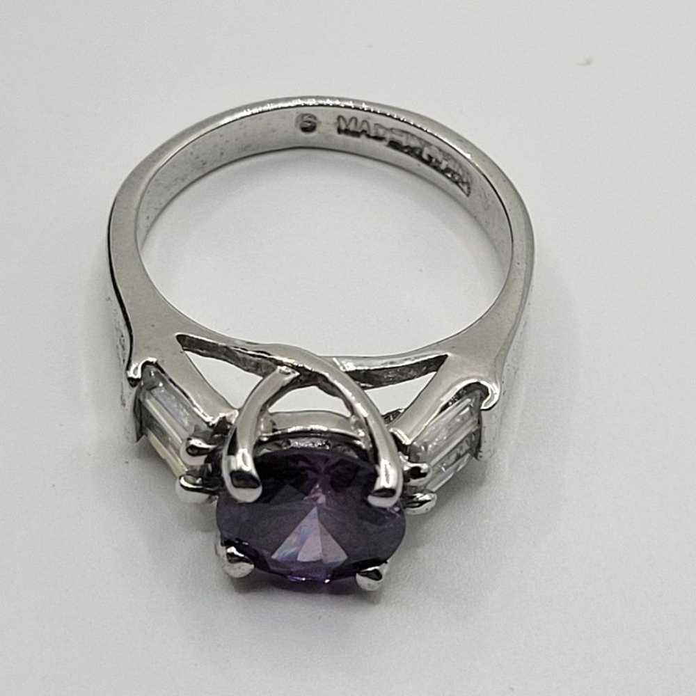 Vintage Purple Amethyst Silver tone CZ Ring - image 9