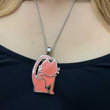 RARE 1980s Edgar Berébi Modern Art Pink Cat Penda… - image 1