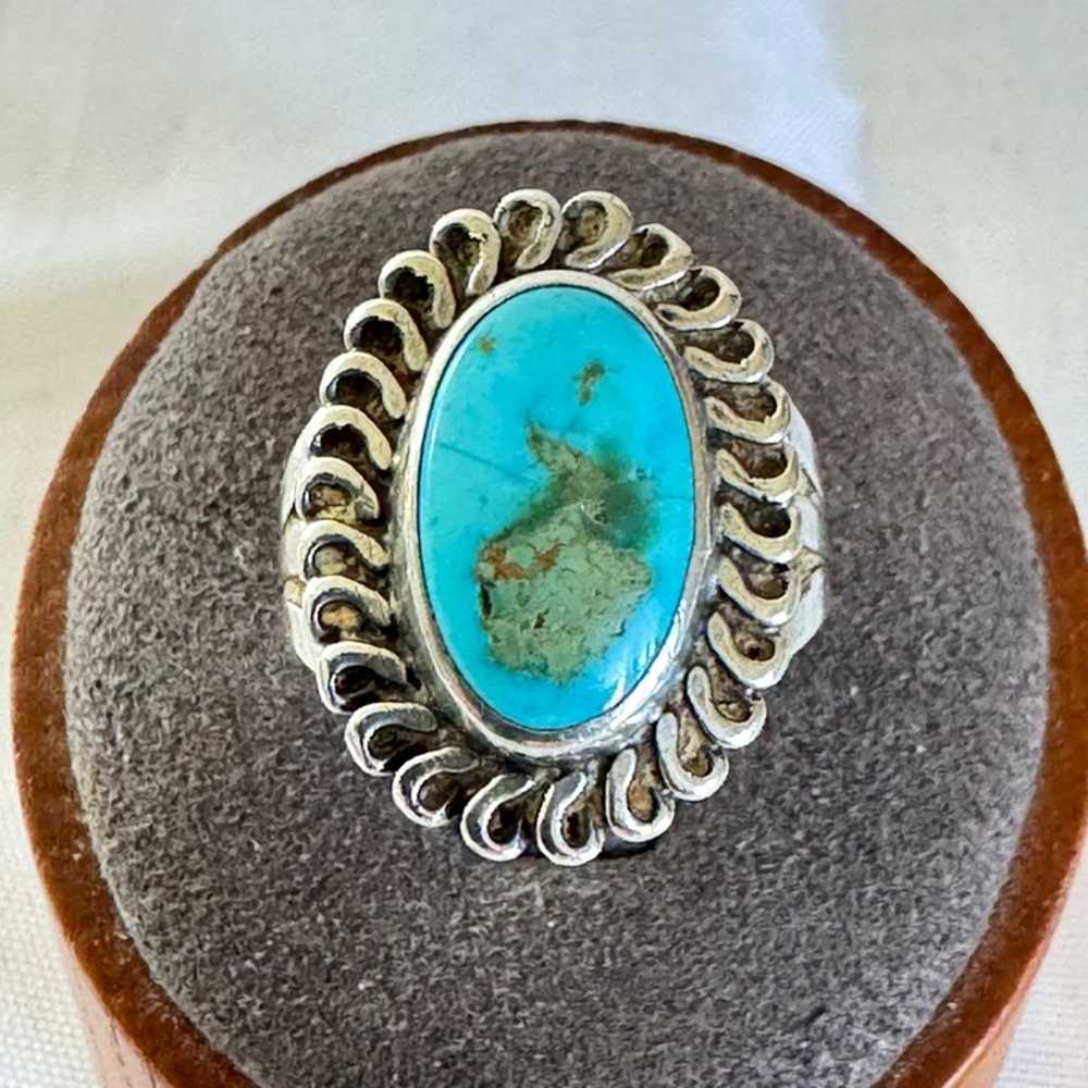 VTG Solid Sterling Silver 925 Turquoise Bezel Set… - image 1