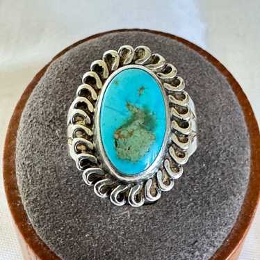 VTG Solid Sterling Silver 925 Turquoise Bezel Set… - image 1