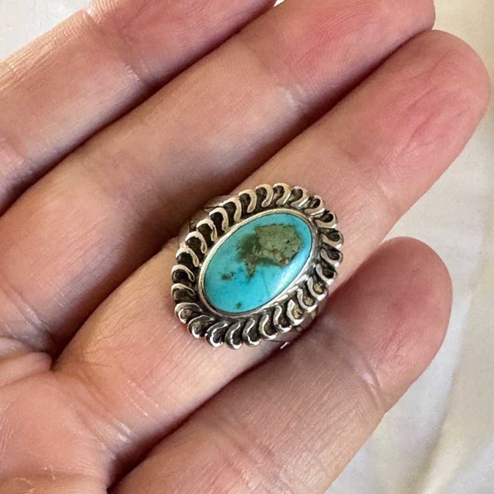 VTG Solid Sterling Silver 925 Turquoise Bezel Set… - image 4