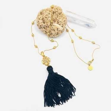 Vintage Ann Klein Brushed Gold Black Tassel Neckla