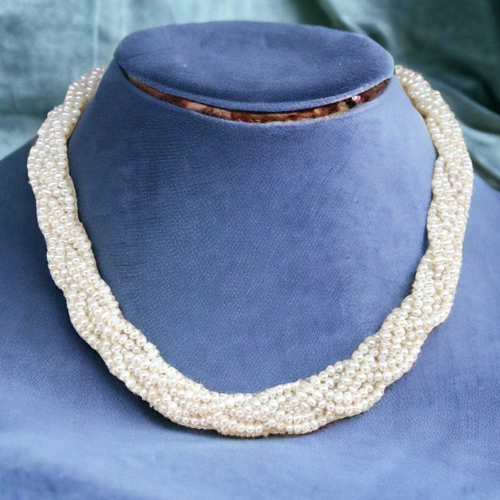 Vintage sterling braided pearl necklace - image 1