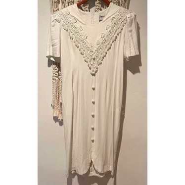 VNTG 80s Jeffrey Dara Dress SZ 14 White Lace Wedd… - image 1