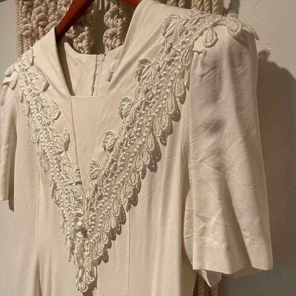 VNTG 80s Jeffrey Dara Dress SZ 14 White Lace Wedd… - image 3