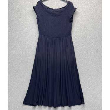 Boden Angelica Smocked Midi Dress Womens 12 Navy … - image 1