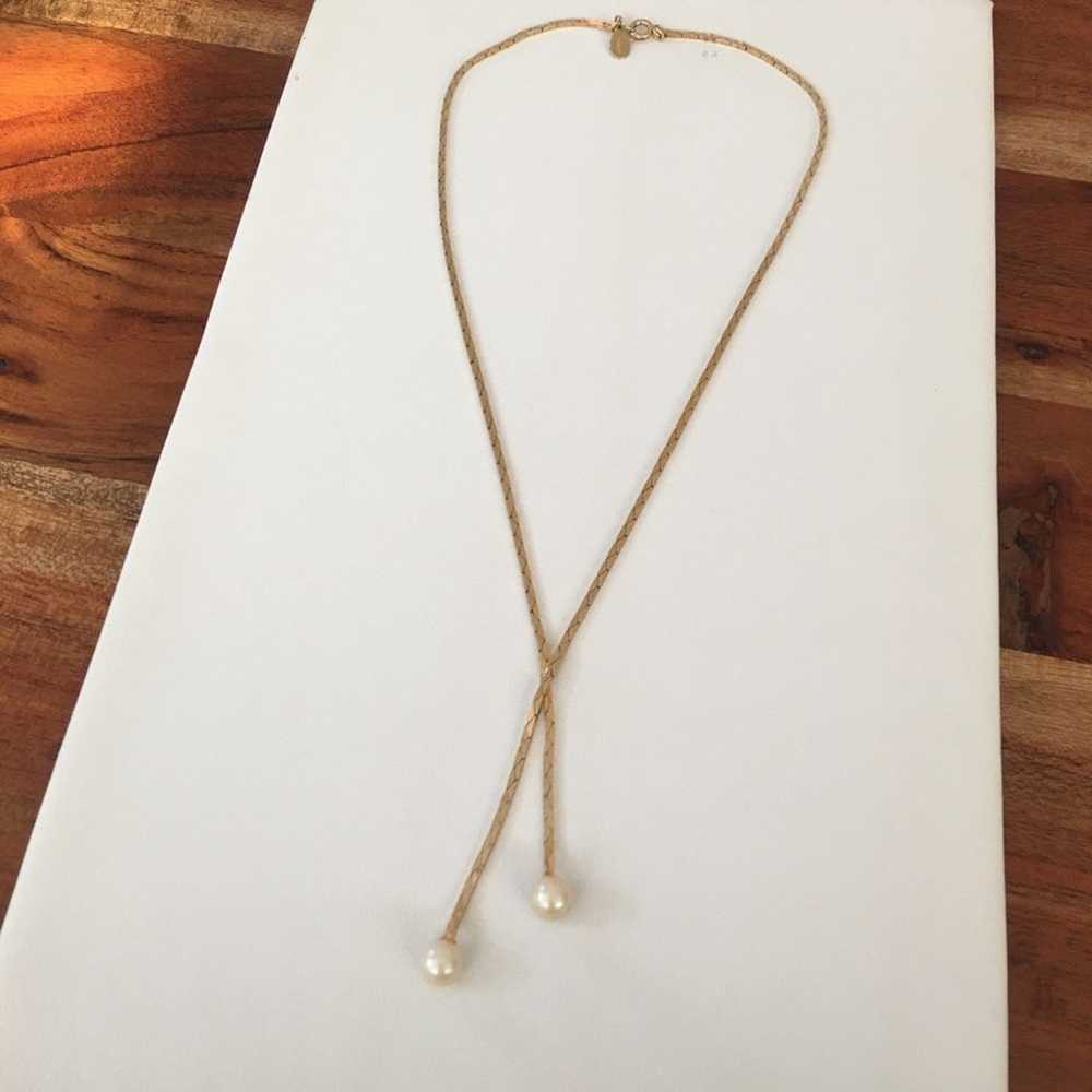 Vintage Hobe signed gold X shape pearls necklace - image 10