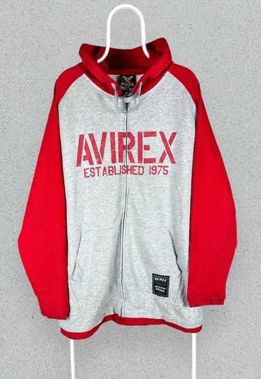 Vintage Avirex Hoodie Grey Red Full Zip Up Mens XL - image 1