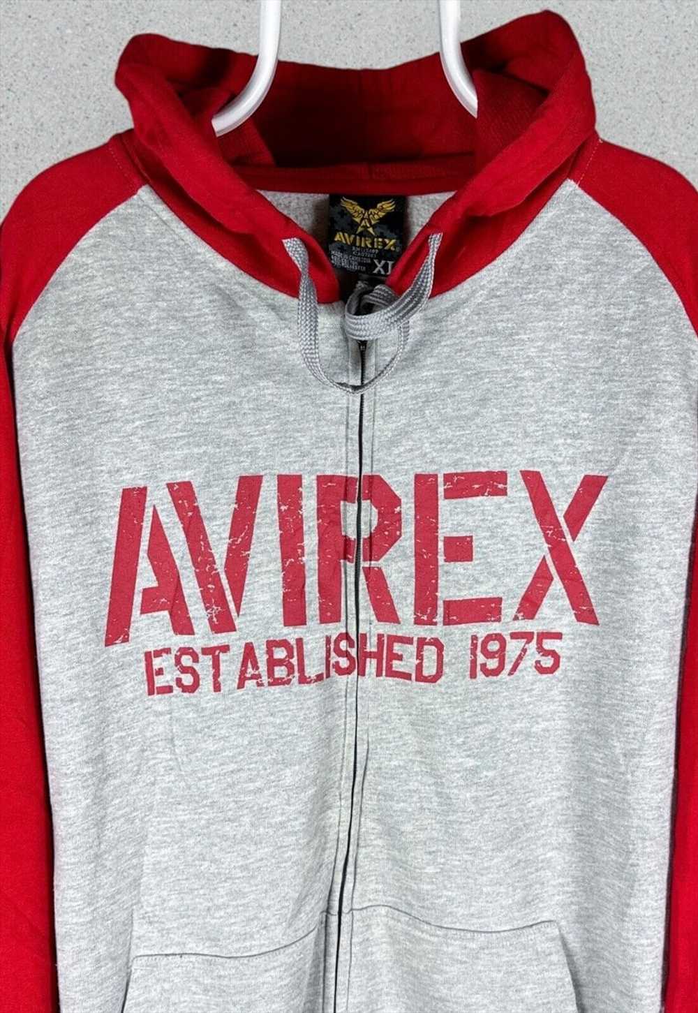 Vintage Avirex Hoodie Grey Red Full Zip Up Mens XL - image 2