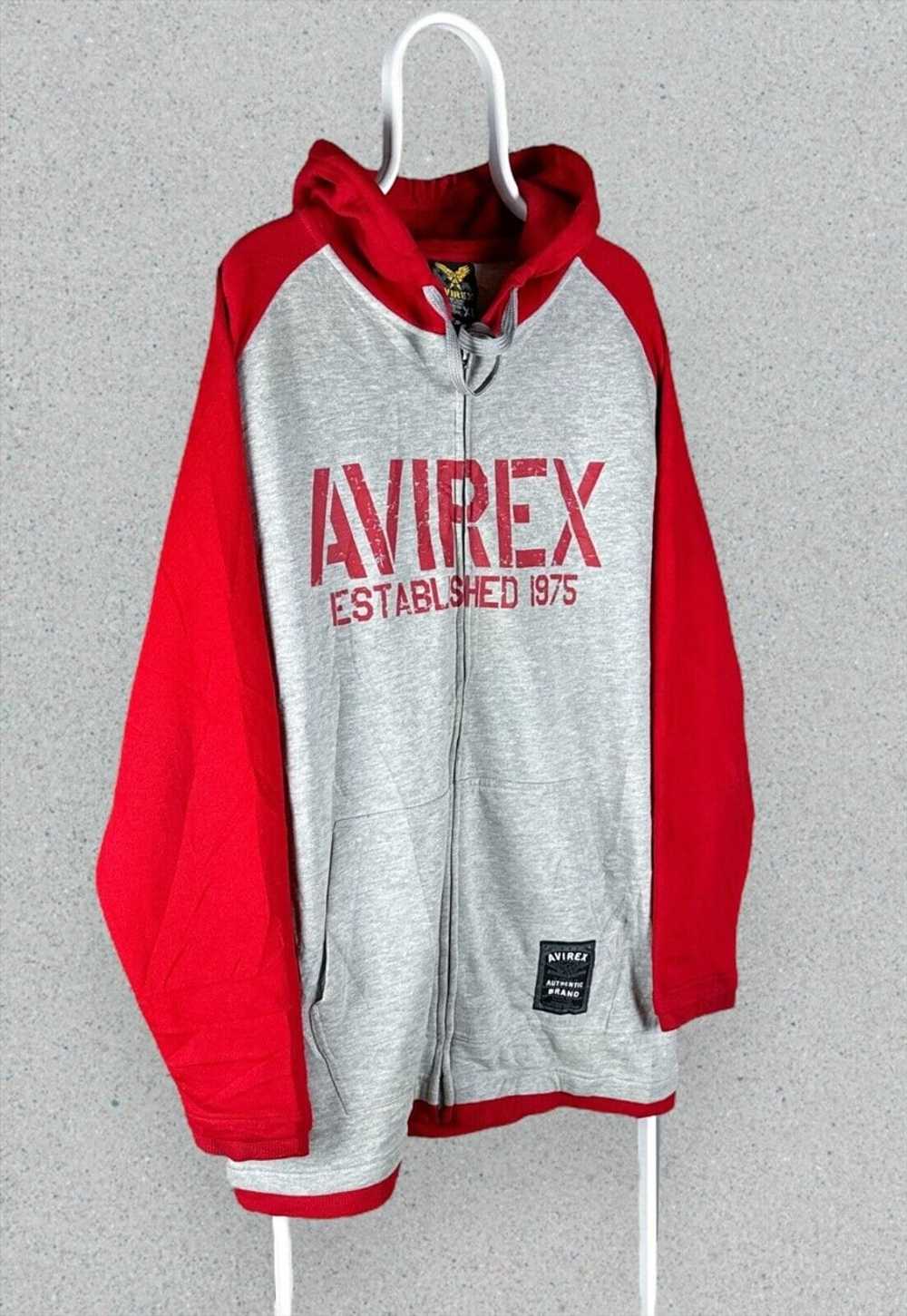 Vintage Avirex Hoodie Grey Red Full Zip Up Mens XL - image 3